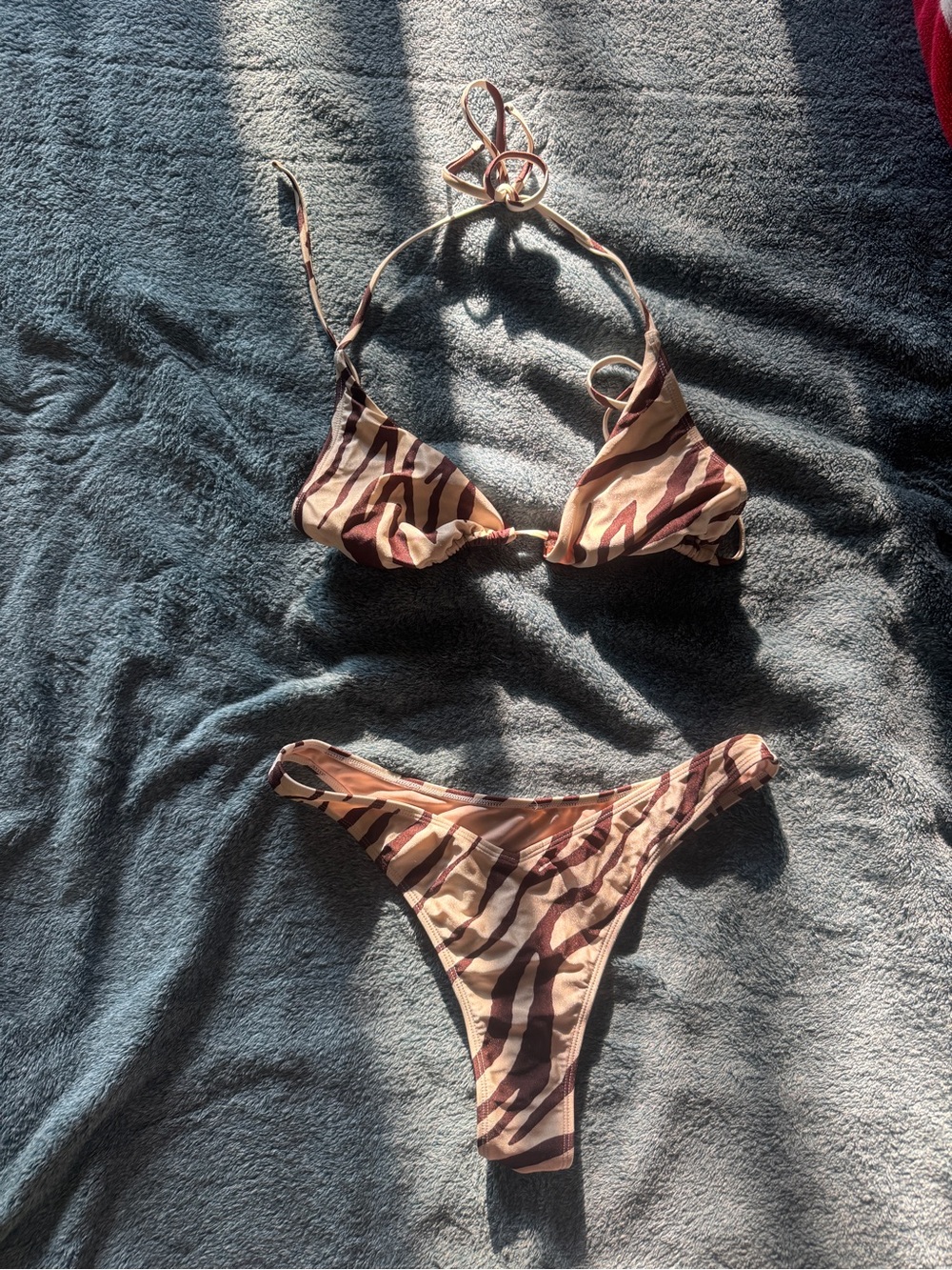Cupshe Brown and Tan Zebra-Print Two-Piece Bikini